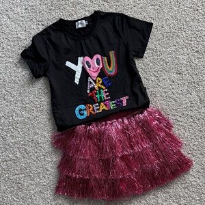 Lola and the Boys Black Graphic Tee with Pink Tulle Skirt